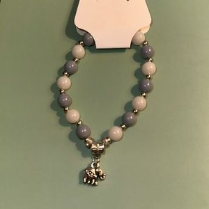 Gray/ Silver/ Cream Elephant Charm Bracelet